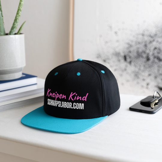 Kneipen Kind - Kontrast Snapback Cap - Schwarz/Türkis